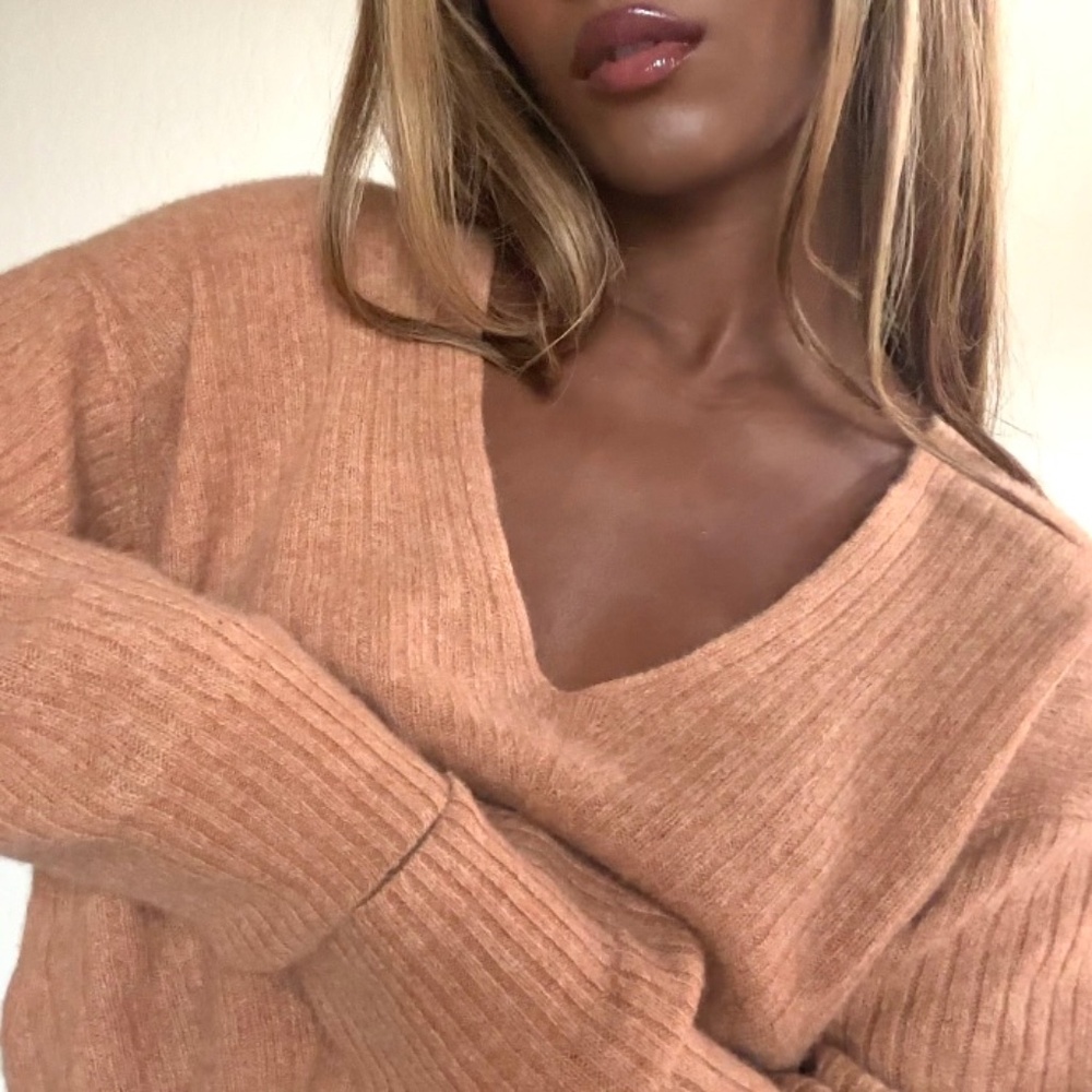 Free People Cashmere V-Neck Sweater | Pumpkin Spice Size S | 100% Cashmere